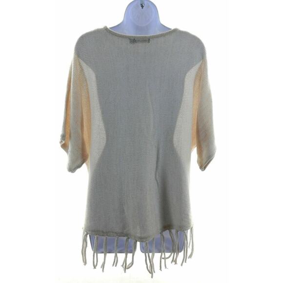 Domani Cream & Gold Metallic Oversized Dolman Sleeve Tasseled Sweateer Size M - Picture 3 of 3